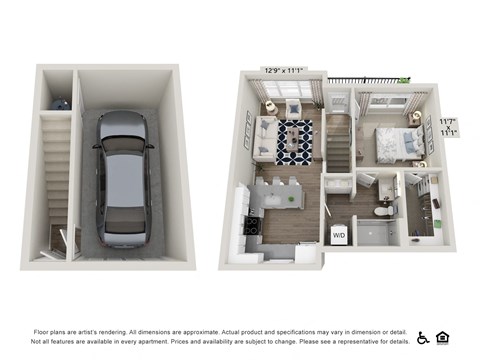 Floor plan for 1 bed, 1 bath, 682 sqft